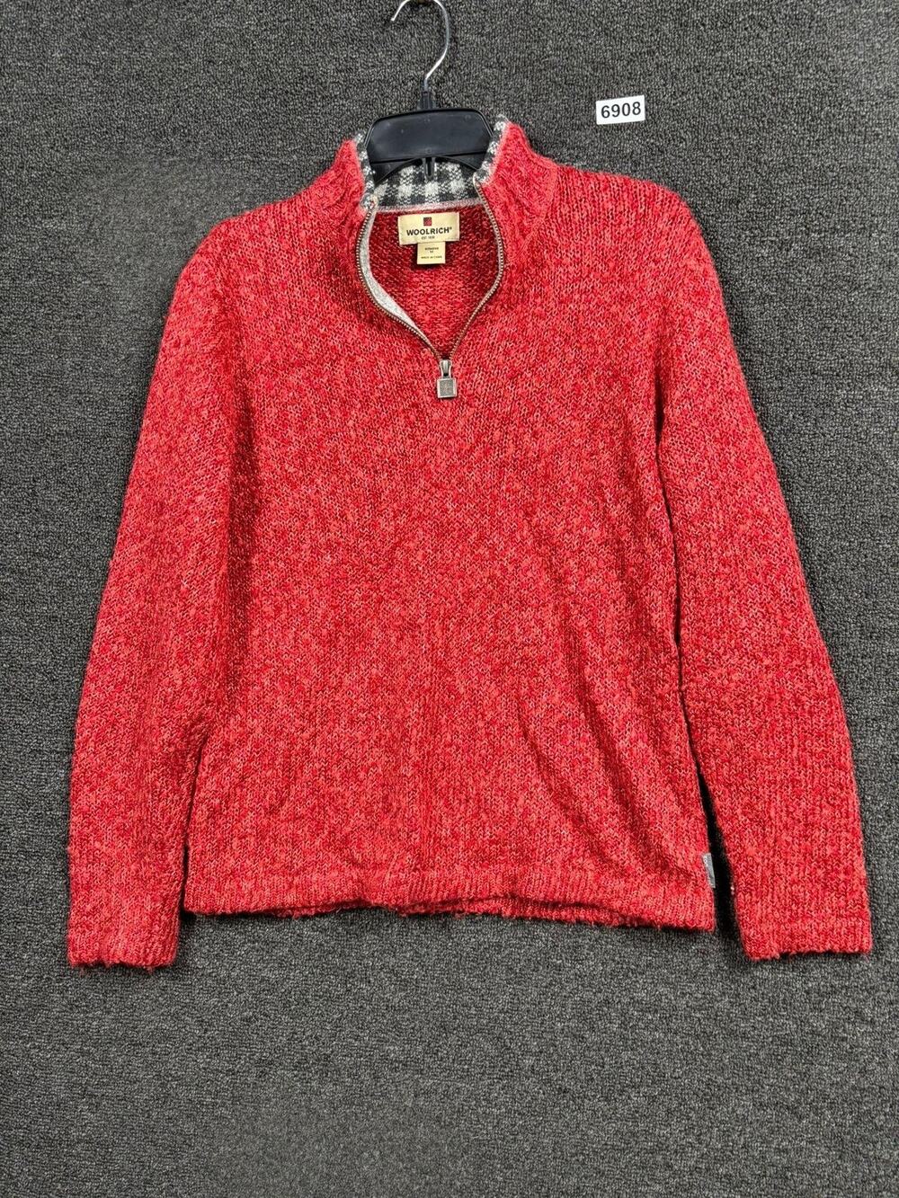 Woolrich Sweater Womens Medium Red Ruby Half Zip Mock Neck Ramie Blend Knit